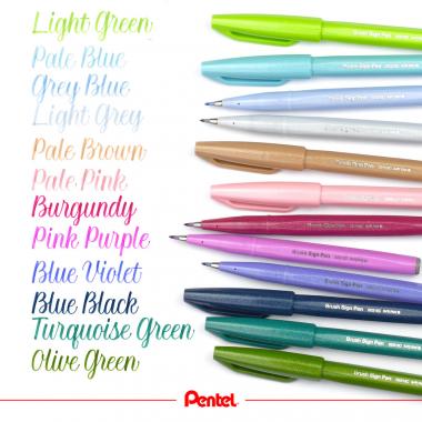 Pentel ecsettoll kalligrafikus hajlékony hegyű Brush Sign Pen 12 db-os - világosabb színek